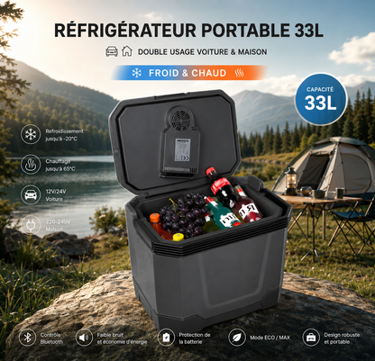 Réfrigérateur Portable 33L Voiture & Maison — Chaud/Froid pour Camping et Extérieur