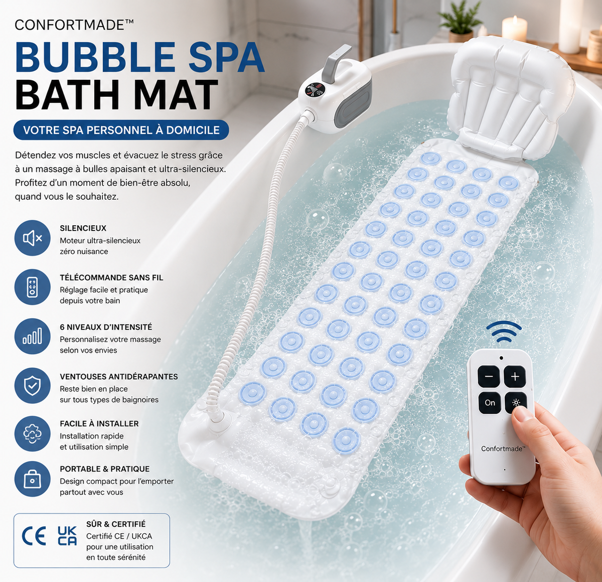 Bubble Spa Bath Mat with Wireless Remote