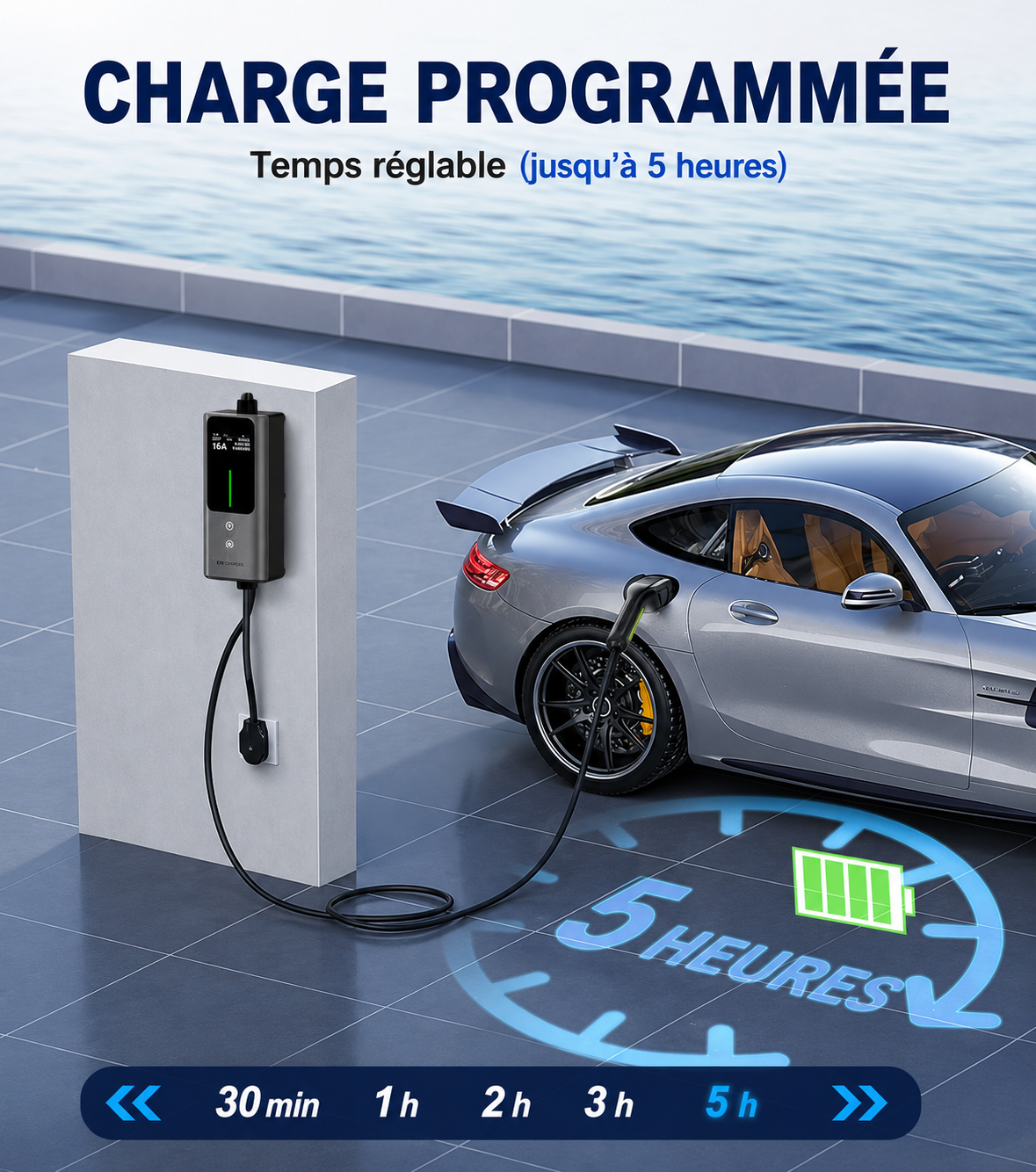 Type 2 Electric Car Charger 3.6 kW – Adjustable 6–16A – 5m Cable