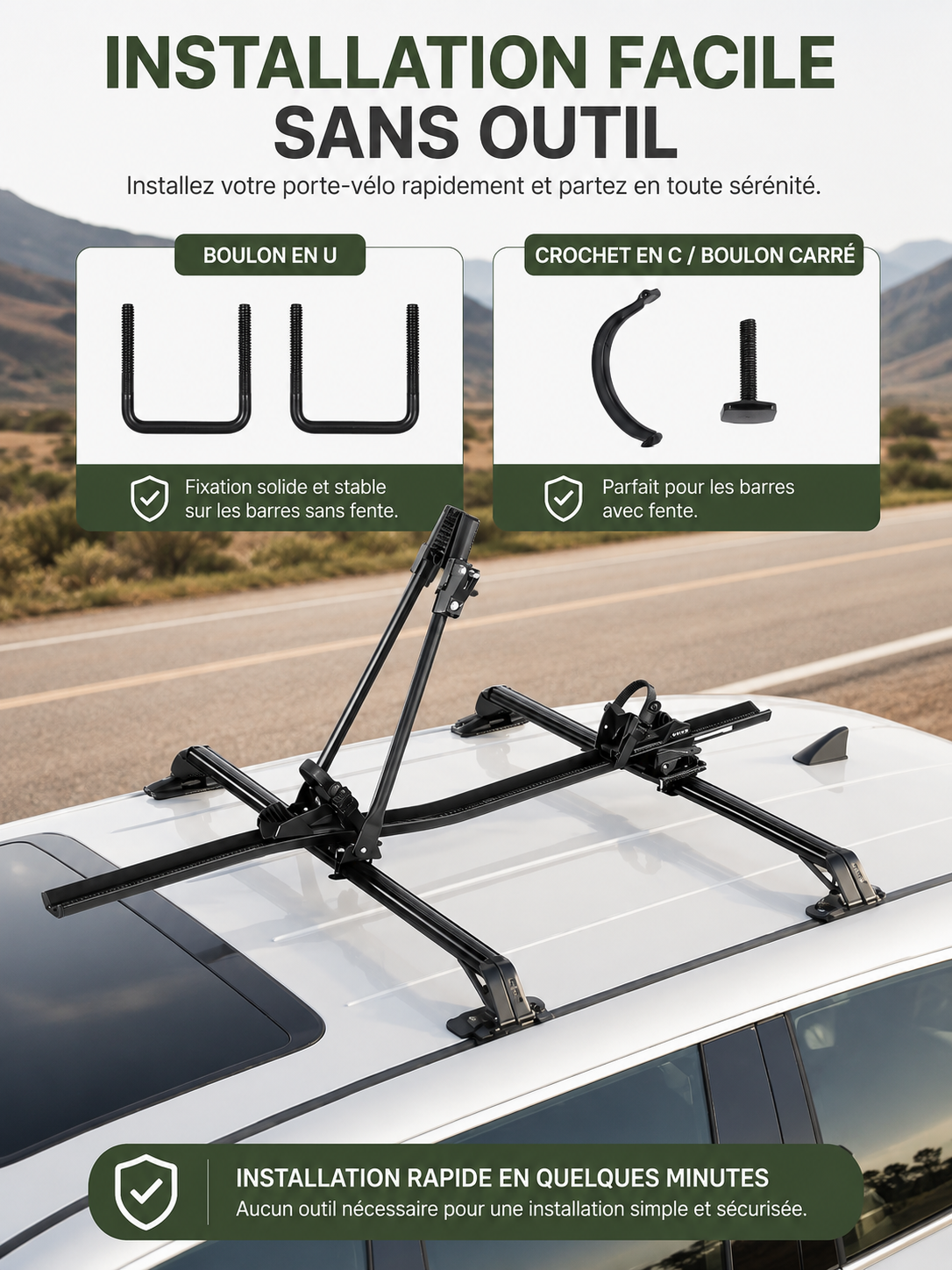 Universal Aluminum Roof Bike Rack – 1 Bike, 15 kg, 20–29″ Wheels, Lockable