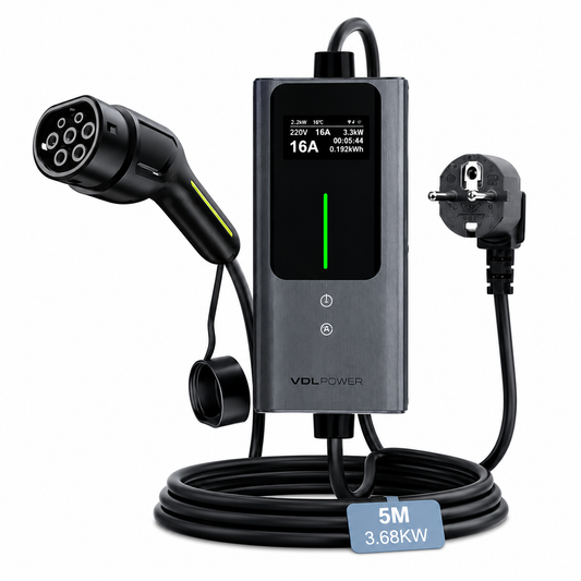 Chargeur Voiture Électrique Type 2 3,6 kW – 6-16 A Réglable – Câble 5 m