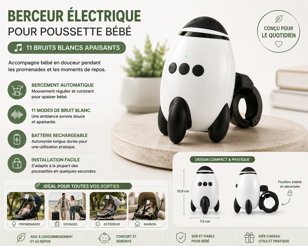 Portable Electric Stroller Rocker for Baby – 11 White Noise Sounds, Sleep Aid
