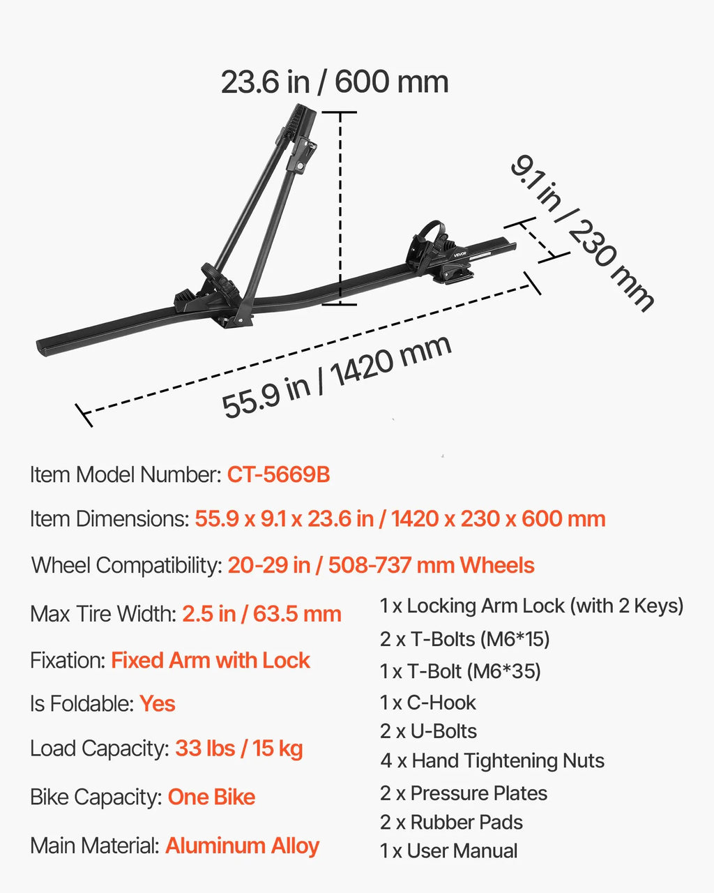 Roof Bike Rack Aluminum Locking