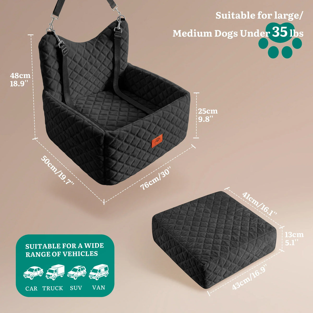 Memory Foam Dog Car Seat Non-Slip Pet Booster Bed - storage