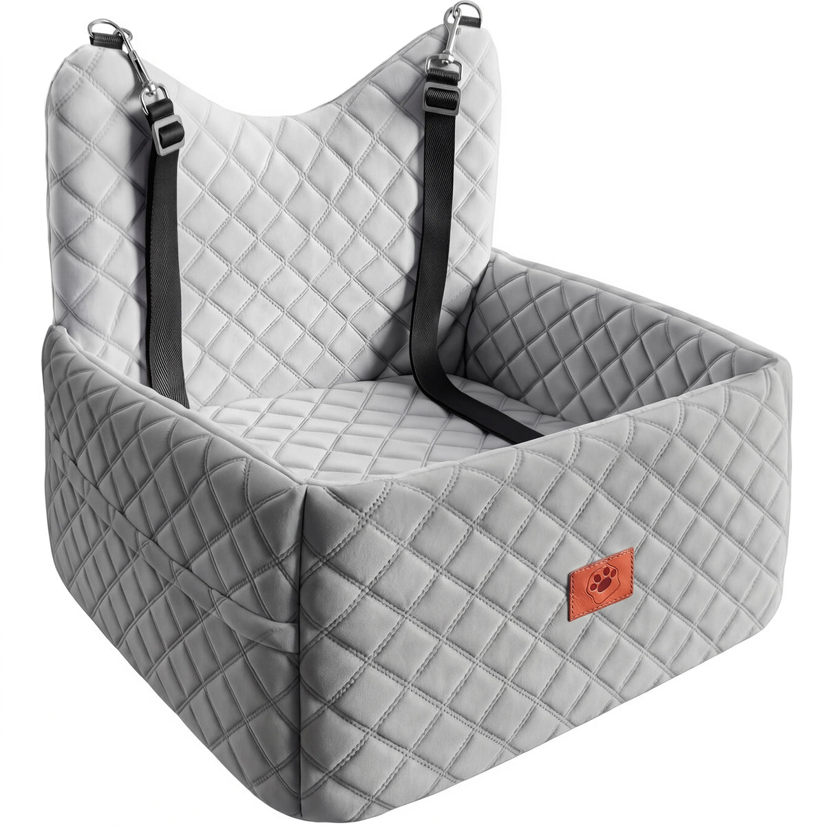 Memory Foam Dog Car Seat | Non-Slip Pet Booster Bed | Safety Belt & Storage