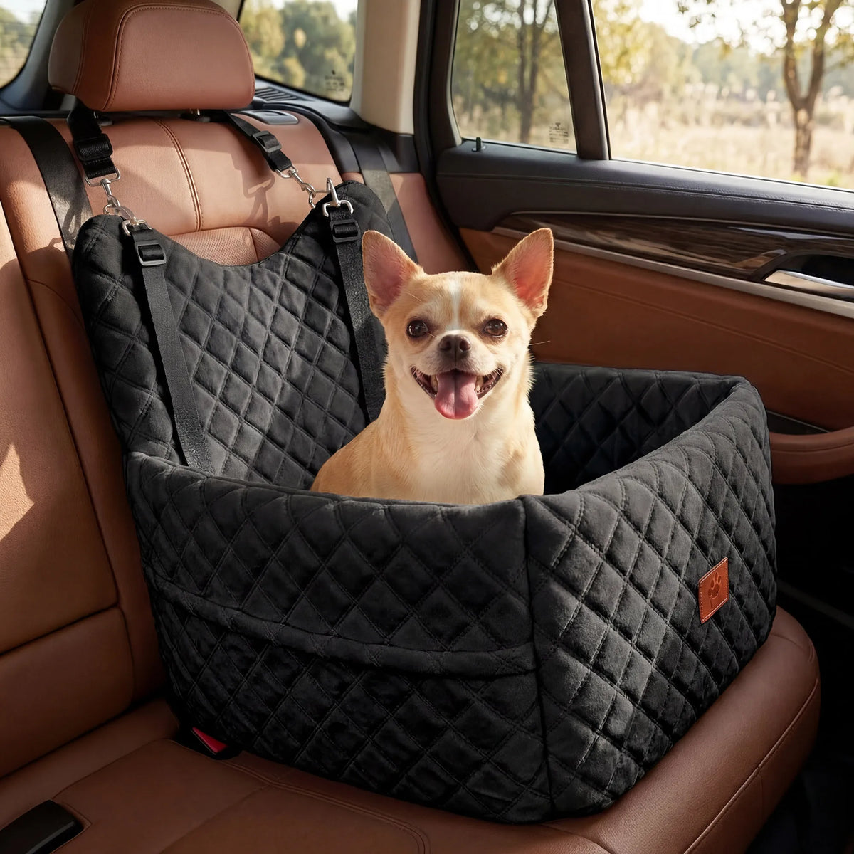 Memory Foam Dog Car Seat Non-Slip Pet Booster Bed Safety Belt - UK