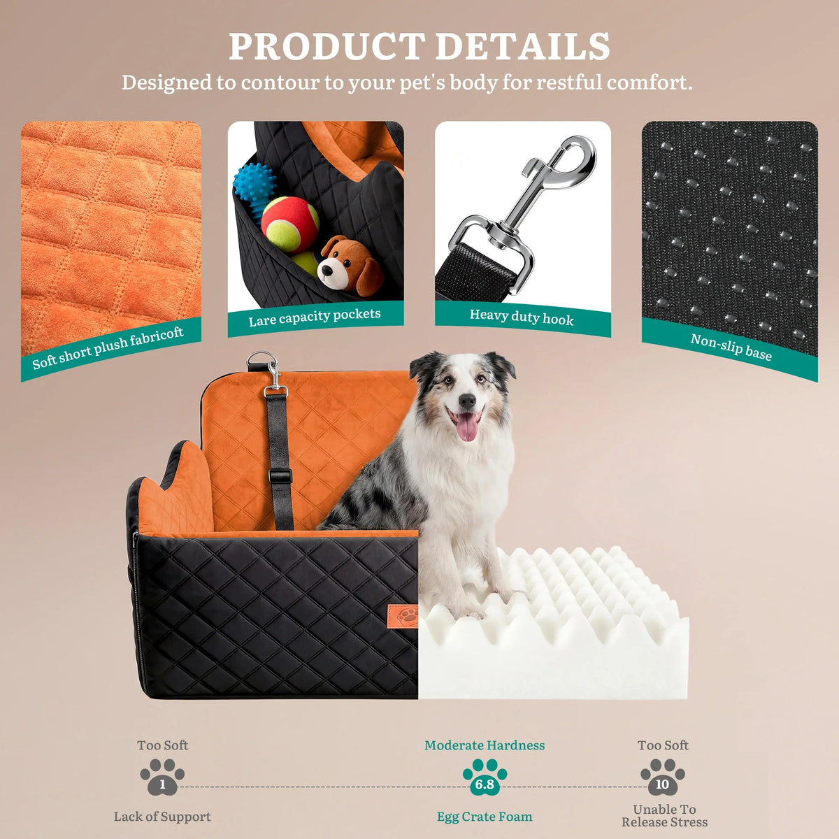 Large Dog Car Seat Booster Memory Foam Pet Travel Bed - in use