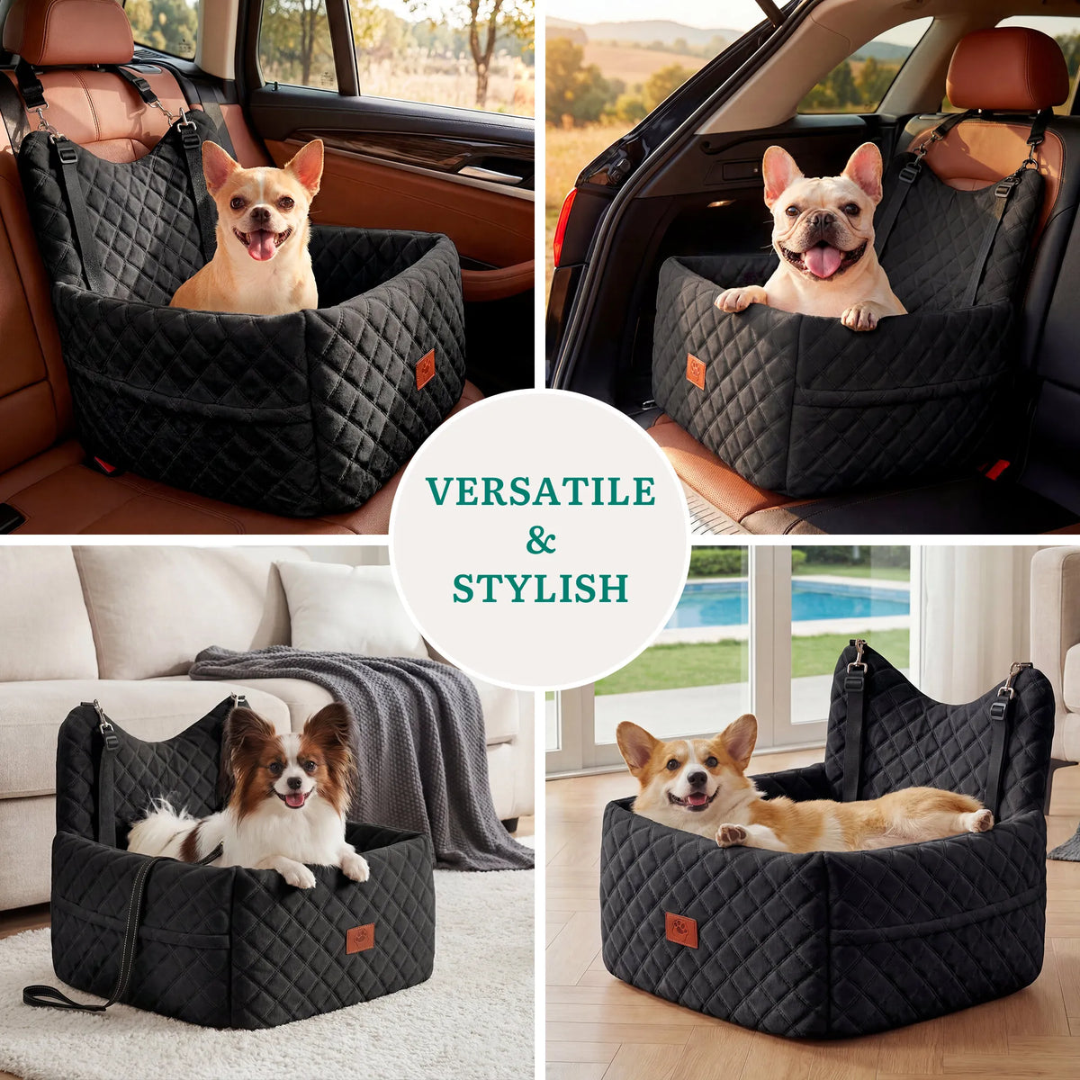 Memory Foam Dog Car Seat Non-Slip Pet Booster Bed - in car