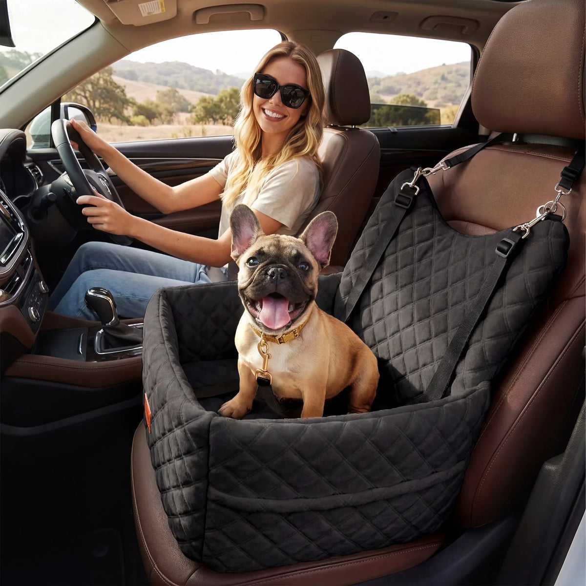 Memory Foam Dog Car Seat Non-Slip Pet Booster Bed - side view