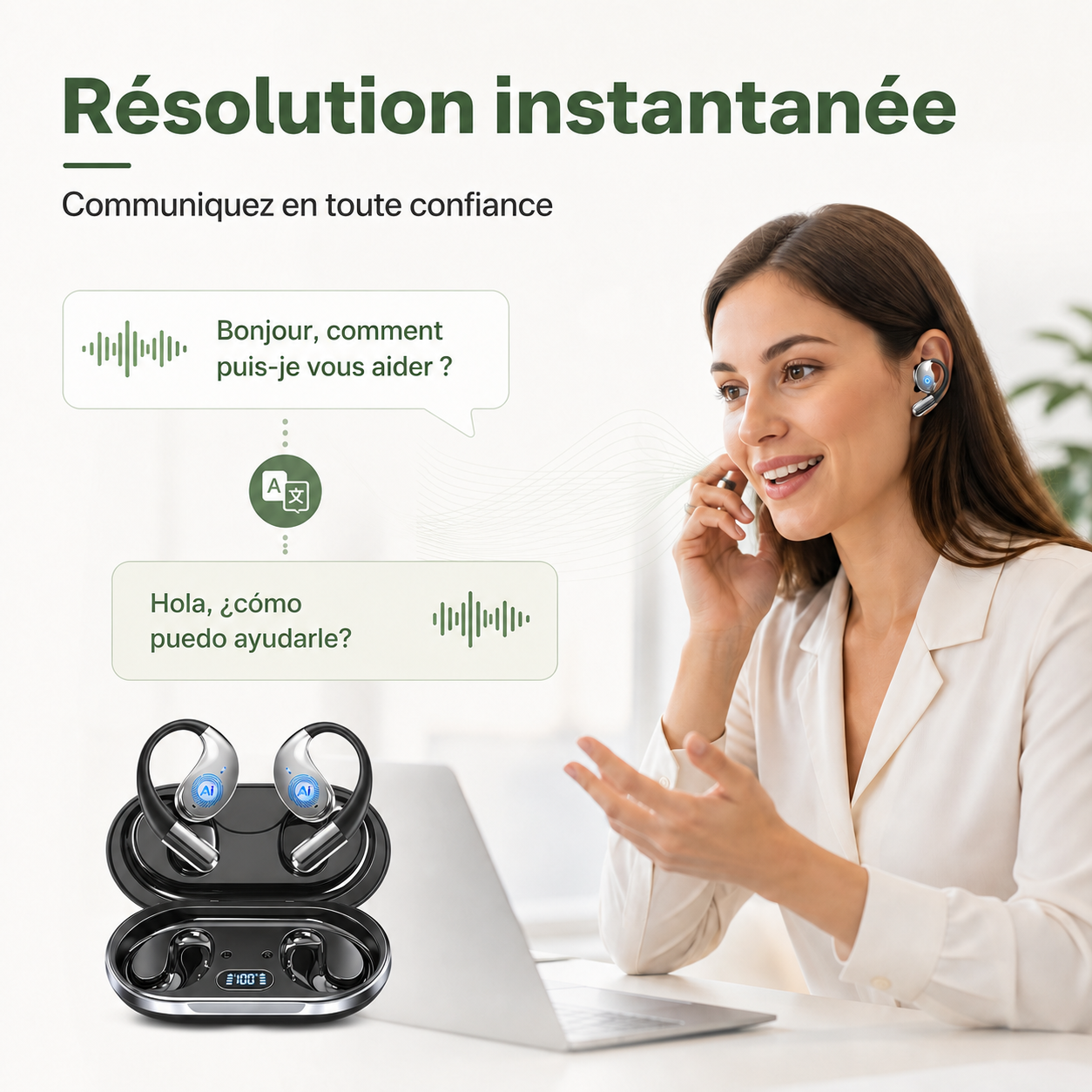 Écouteurs Traducteurs IA — 144 Langues, Bluetooth 6.0
