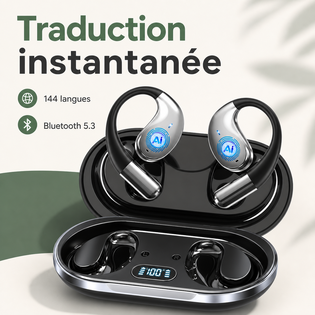 Écouteurs Traducteurs IA — 144 Langues, Bluetooth 6.0