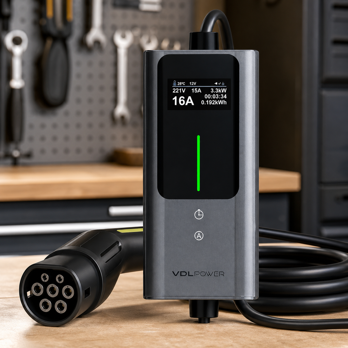 Portable EV Charger 3.6kW — Adjustable 6–16A, 16.4 ft Cable