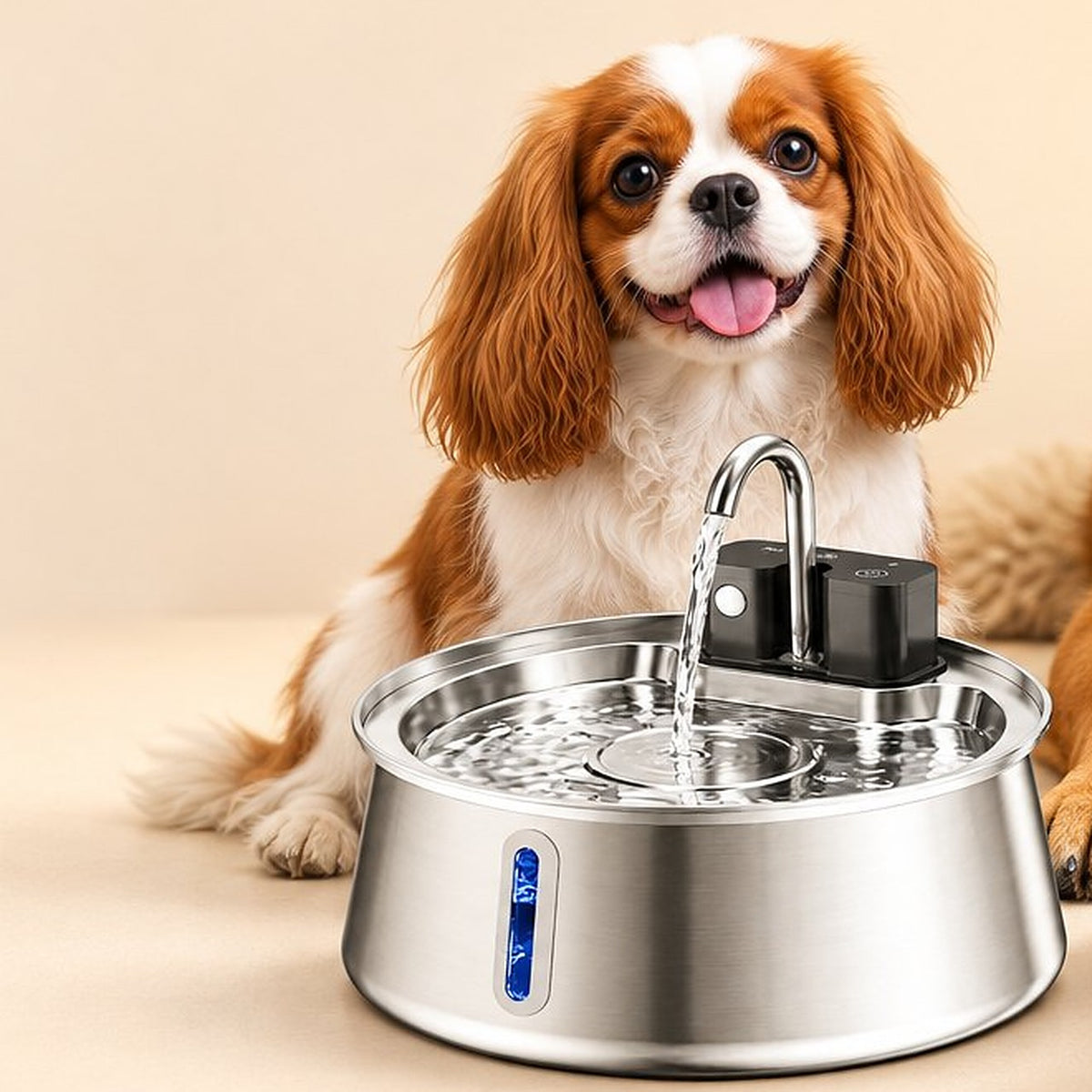 Fontaine Inmaison 4 L avec un petit chien (cavalier king charles)