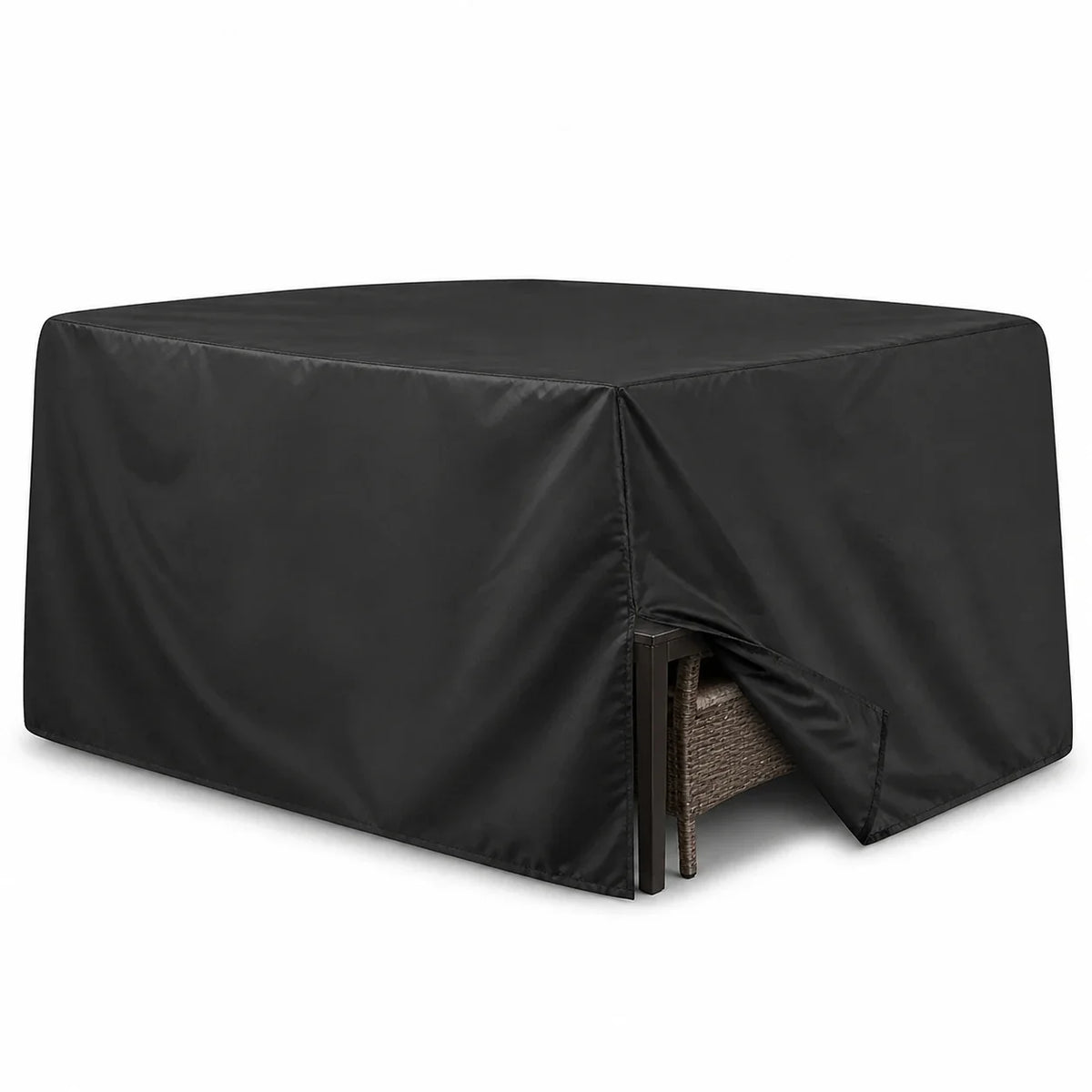 Black 210D Oxford square patio furniture cover on a white background